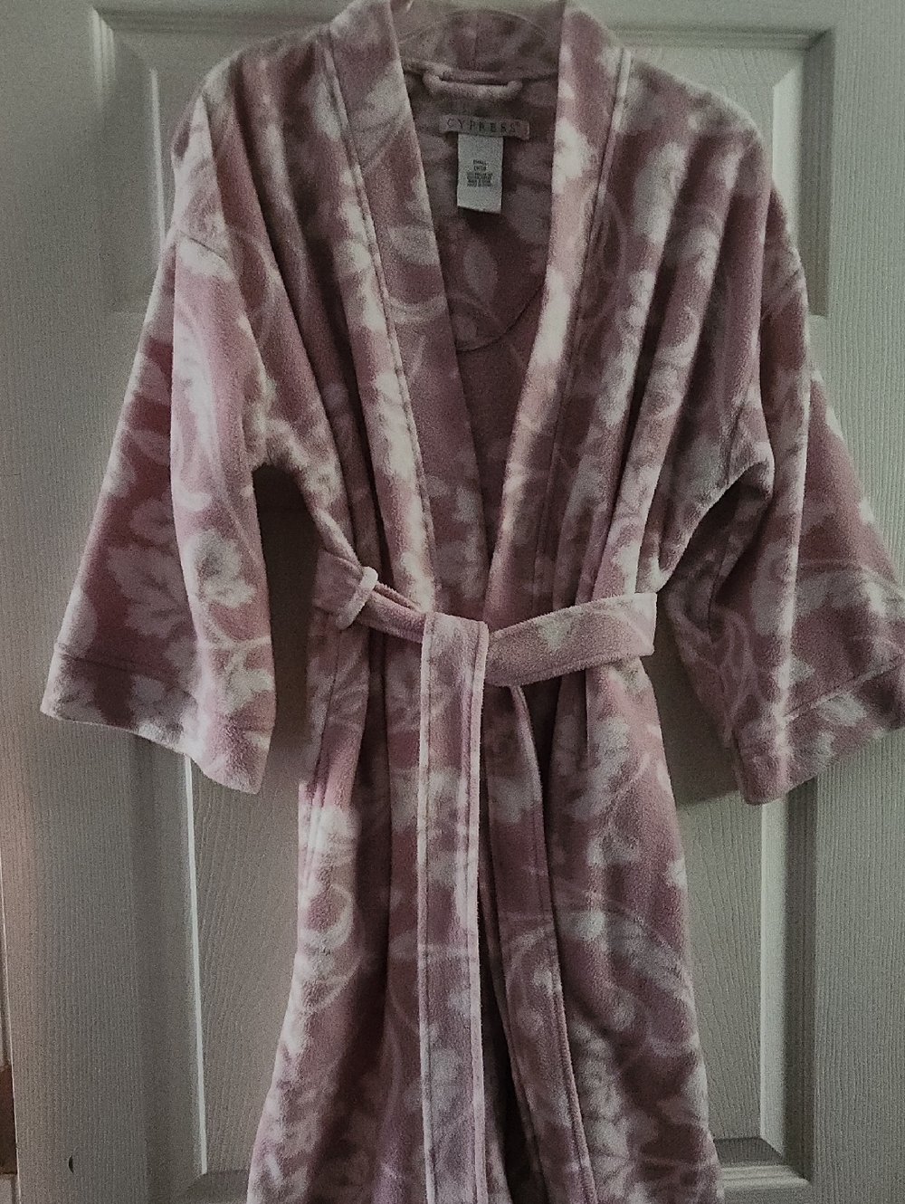 Cypress Women's Plush Pink Floral Robe with Belt